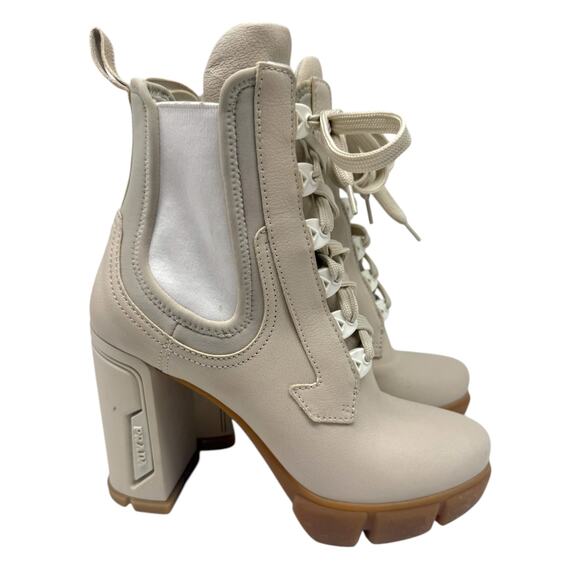 Prada Vanilla Leather and Neoprene Lace Up Combat Platform Boots Size 39 - Picture 2 of 12